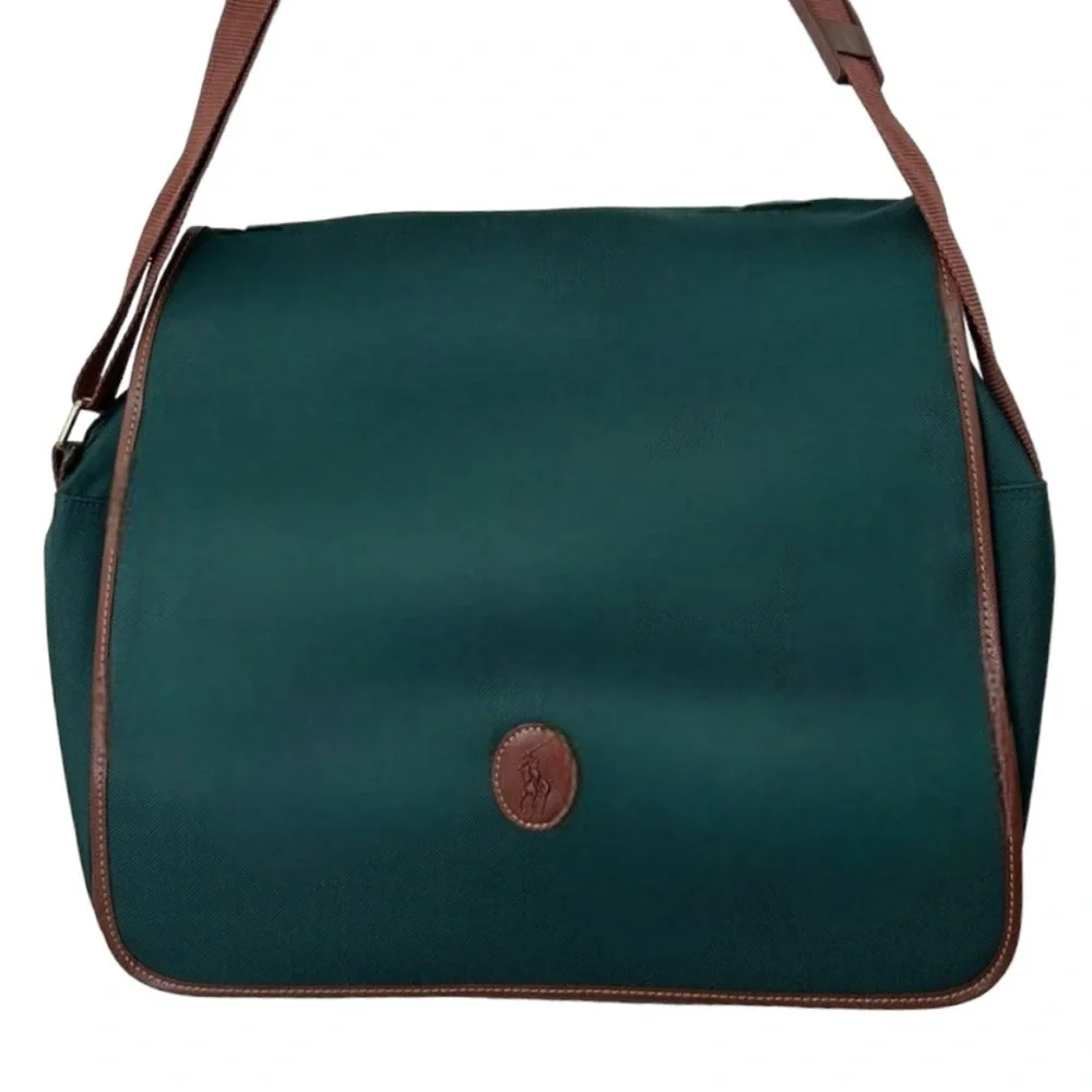 Polo Ralph Lauren- Vintage Green Satchel/Messenger Bag- EUC